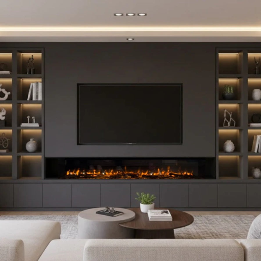 C&J iRange i2000e Slimline Multi-Sided Electric Fire with Real Chopped Coppice Logs