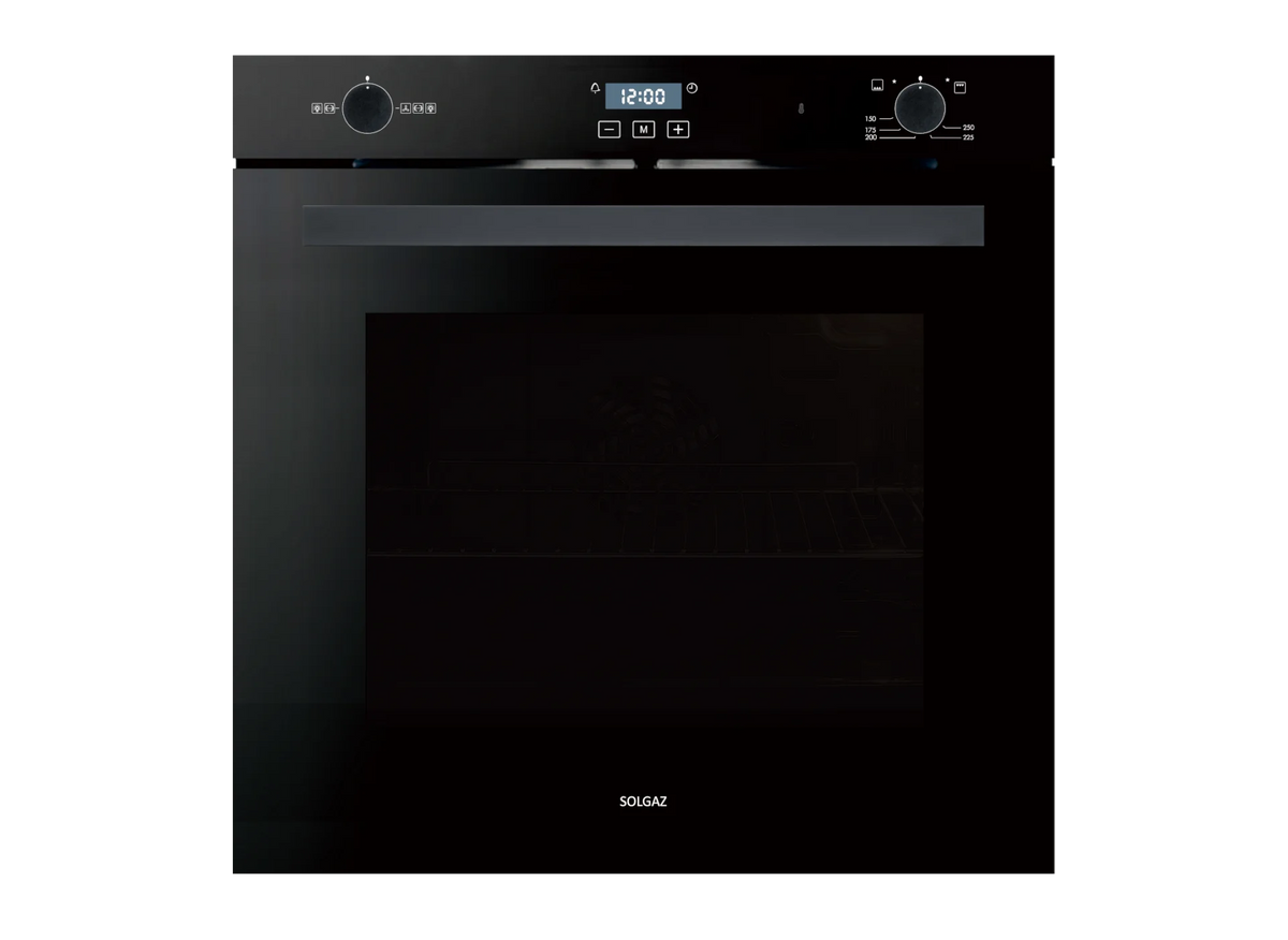 Solgaz Kopia SPG-90-1-1 built-in gas oven in black glass, Oven, Grill & Rotisserie, 67 Litres, closed door front contemporary image