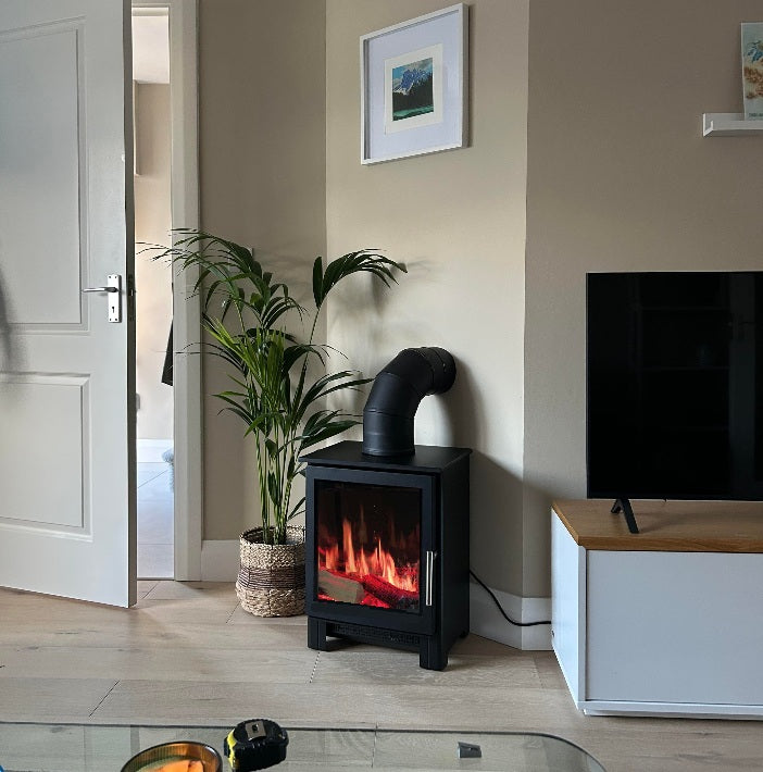 Trance 500 Matt Black Electric Stove with Real Log Video Play Stove & Pipe (From March 2025)