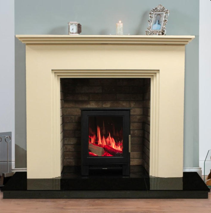 Trance 500 Matt Black Electric Stove with Real Log Video Play Stove & Pipe (From March 2025)