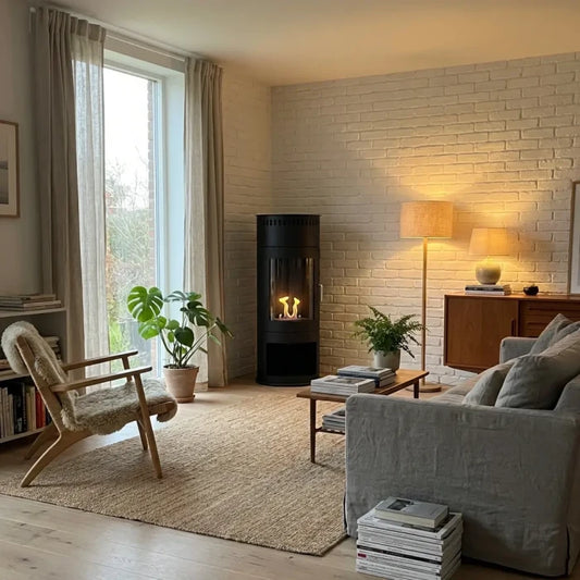 Scandi-Flame Washington Bioethanol Cylindrical Stove with Log Box