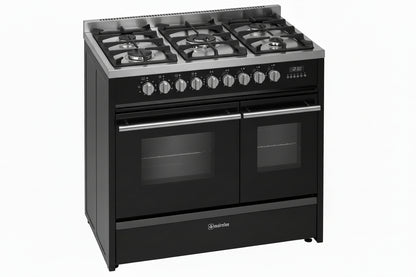 Meireles E916 BK 90cm Professional Dual Fuel Cooker Double Oven Black with Stainless Steel Cheftop