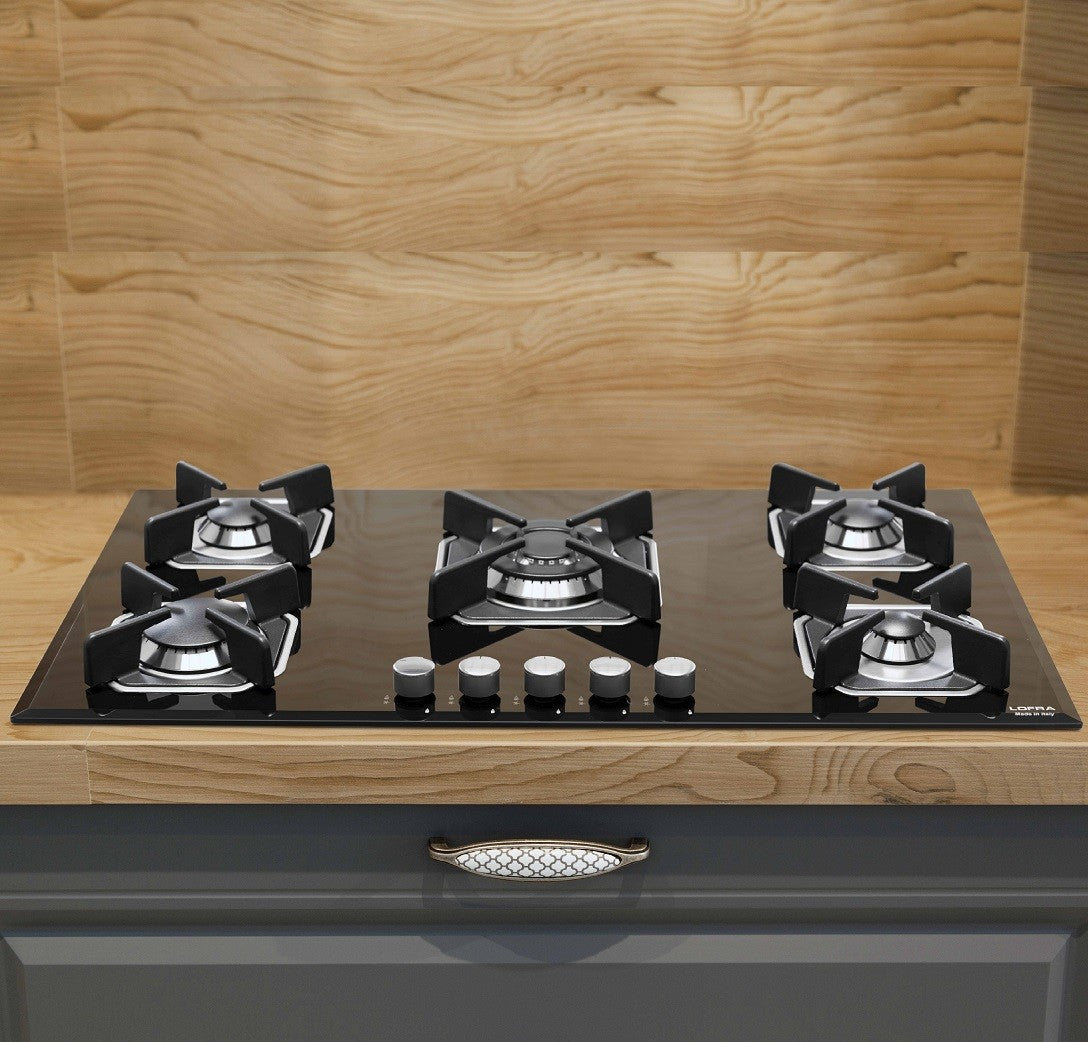Lofra Marte 90 Built-in Gas Hob in Black Glass HGN9E0 90cm