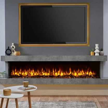 C&J iRange i2000e Slimline Multi-Sided Electric Fire with REAL CHOPPED WOOD LOGS