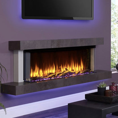 C&J iRange i1100e Slimline Multi-Sided Electric Fire with "REAL" CHOPPED WOOD LOGS