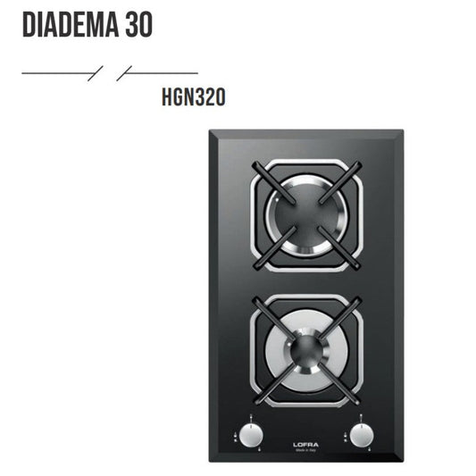 Lofra Diadema HGN320 2 Burner Black Glass Domino Gas Hob 30cm