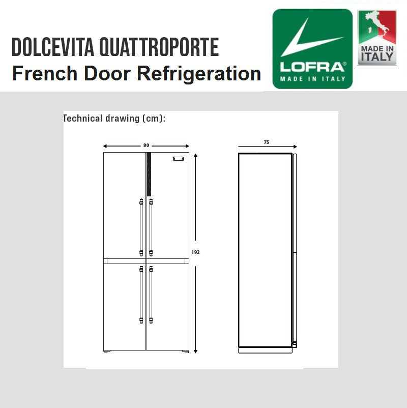 Lofra Dolcevita GFR S NM 817 Stainless French 4 Door Frost Free Refrigerator Fridge Freezer 80cm