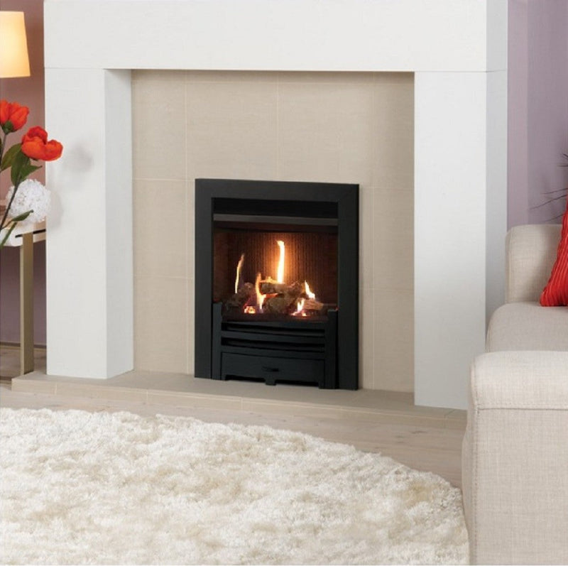 Gazco Logic HE Conventional Flue Log Effect Gas Fire with Black Frame and Front