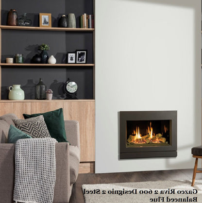 Gazco Riva2 600 Balanced Flue Log Effect Gas Fire with Designio2 Steel Frame