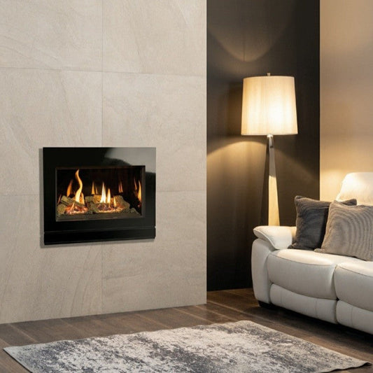 Gazco Riva2 600 Conventional Flue Log Effect Gas Fire with Designio2 Black Glass Frame