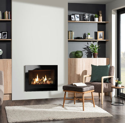 Gazco Riva2 600 Conventional Flue Log Effect Gas Fire with Designio2 Black Glass Frame