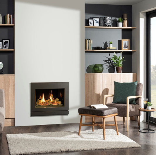 Gazco Riva2 600 Conventional Flue Log Effect Gas Fire with Designio2 Graphite Frame